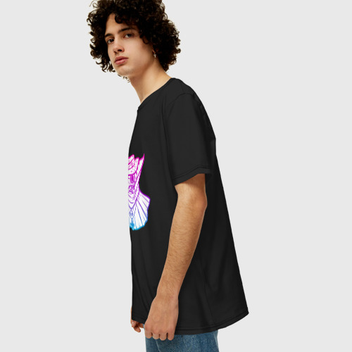 Мужская футболка хлопок Oversize с принтом Чумной доктор neon, вид сбоку #3