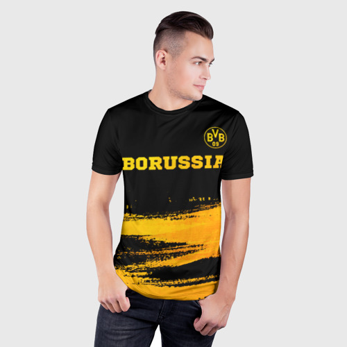 Мужская футболка 3D Slim с принтом Borussia - gold gradient посередине, фото на моделе #1