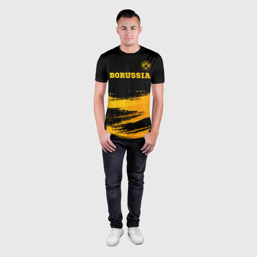Мужская футболка 3D Slim с принтом Borussia - gold gradient посередине, вид сбоку #3