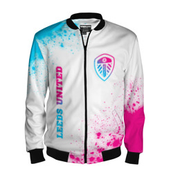 Мужской бомбер 3D Leeds United neon gradient style вертикально