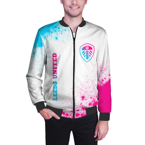 Мужской бомбер 3D Leeds United neon gradient style вертикально, цвет черный - фото 3