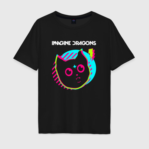 Мужская футболка хлопок Oversize Imagine Dragons rock star cat, цвет черный