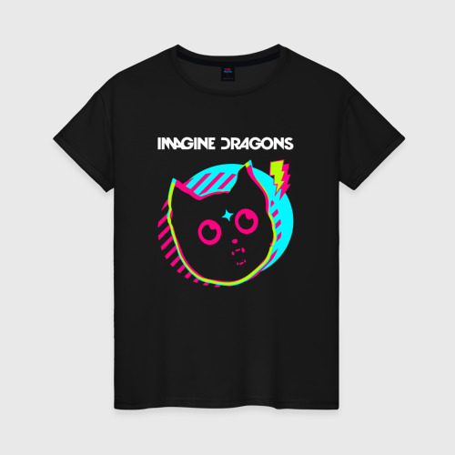 Женская футболка хлопок Imagine Dragons rock star cat, цвет черный