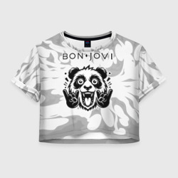 Женская футболка Crop-top 3D Bon Jovi рок панда на светлом фоне