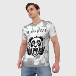 Мужская футболка 3D Bon Jovi рок панда на светлом фоне - фото 2