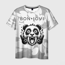 Мужская футболка 3D Bon Jovi рок панда на светлом фоне
