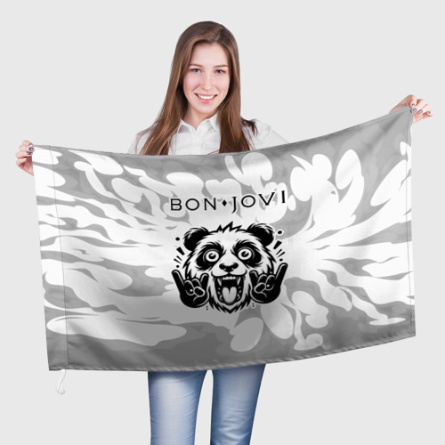 Флаг 3D Bon Jovi рок панда на светлом фоне