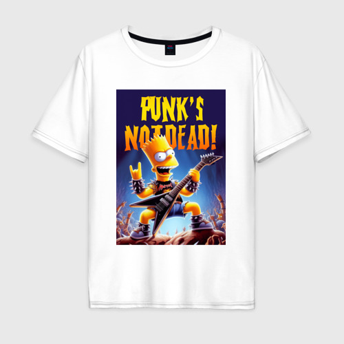 Мужская футболка оверсайз из хлопка с принтом Bart Simpson - punks not dead, вид спереди №1