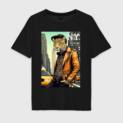 The cool leopard is a New Yorker – Мужская футболка хлопок Oversize с принтом купить со скидкой в -16%