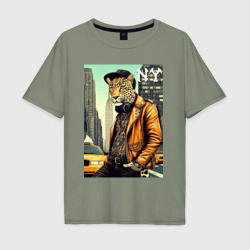 The cool leopard is a New Yorker – Мужская футболка хлопок Oversize с принтом купить со скидкой в -16%
