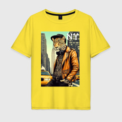 Мужская футболка хлопок Oversize The cool leopard is a New Yorker