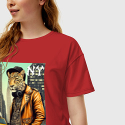 Женская футболка хлопок Oversize The cool leopard is a New Yorker - фото 2