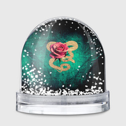 Игрушка Снежный шар Золотая змея и розовая роза