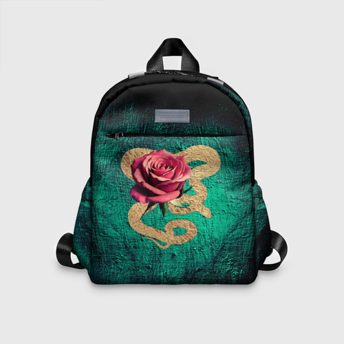 Детский рюкзак 3D Золотая змея и розовая роза