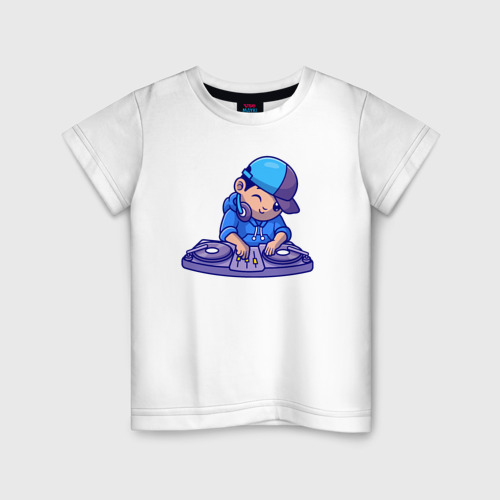 Детская футболка из хлопка с принтом Little dj, вид спереди №1