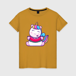 Единорог ест арбуз – Женская футболка хлопок с принтом купить со скидкой в -20%