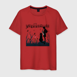 Мужская футболка хлопок Девушка и кот или музыка для души