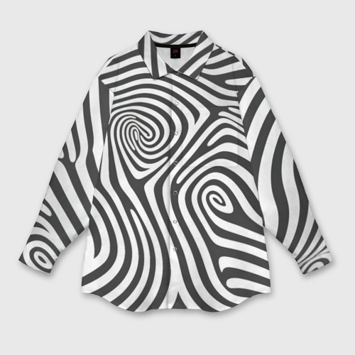 Мужская рубашка оверсайз с принтом Черно-белый водоворот - зебра исллюзия шкуры, вид спереди №1