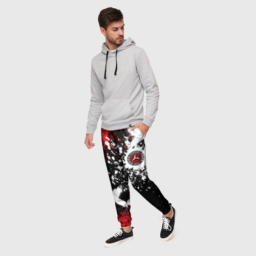 Мужские брюки 3D Мерседес на фоне граффити и брызг красок, цвет 3D печать - фото 3