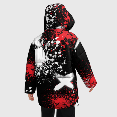 Женская зимняя куртка 3D с принтом Мерседес на фоне граффити и брызг красок, вид сзади #2