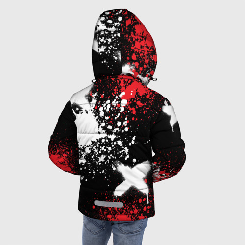 Зимняя куртка для мальчиков 3D с принтом Мерседес на фоне граффити и брызг красок, вид сзади #2