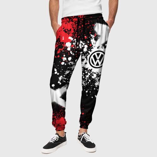 Мужские брюки 3D Фольксваген на фоне граффити и брызг красок, цвет 3D печать - фото 4