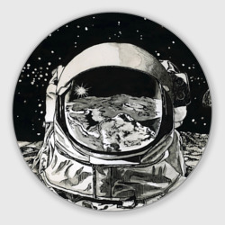 Круглый коврик для мышки Космонавт в черно-белом мире