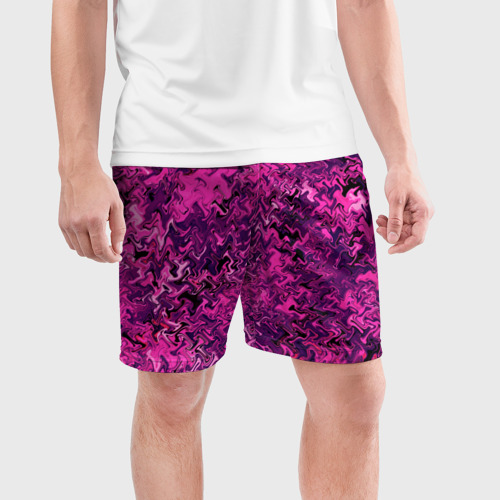 Мужские шорты спортивные с принтом Абстрактная текстура тёмно-розовый, фото на моделе #1