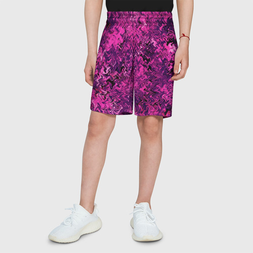 Детские спортивные шорты 3D с принтом Абстрактная текстура тёмно-розовый, вид сбоку #3