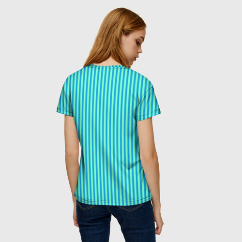 Женская футболка 3D Зелёно-голубой полосатый, цвет 3D печать - фото 4
