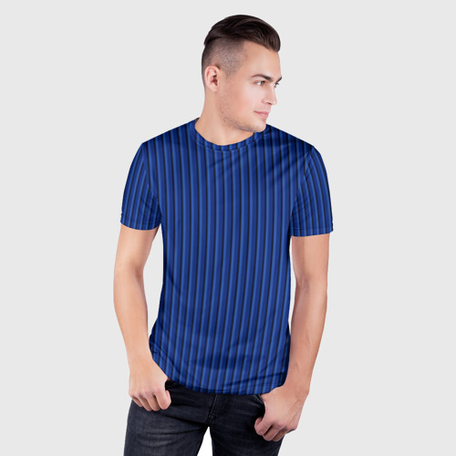 Мужская футболка 3D Slim с принтом Синий в вертикальную полоску, фото на моделе #1