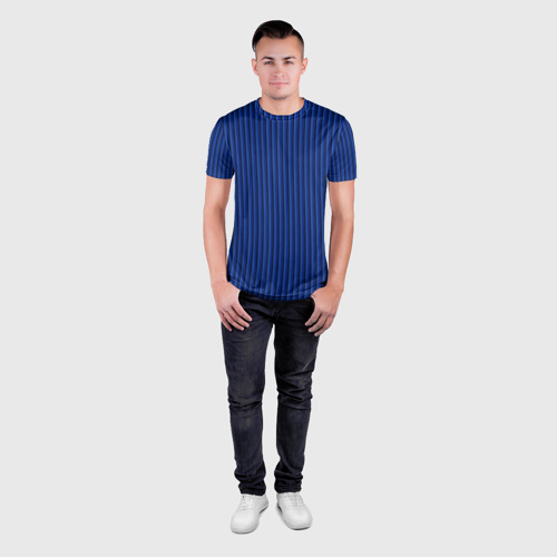 Мужская футболка 3D Slim с принтом Синий в вертикальную полоску, вид сбоку #3