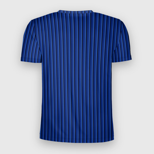 Мужская футболка 3D Slim с принтом Синий в вертикальную полоску, вид сзади #1