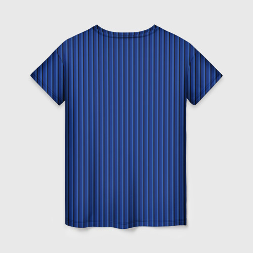 Женская футболка 3D с принтом Синий в вертикальную полоску, вид сзади #1