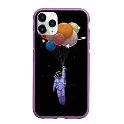 Чехол для iPhone 11 Pro Max матовый Космонавт с воздушными шарами