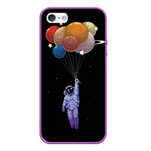 Чехол для iPhone 5/5S матовый Космонавт с воздушными шарами, цвет фиолетовый