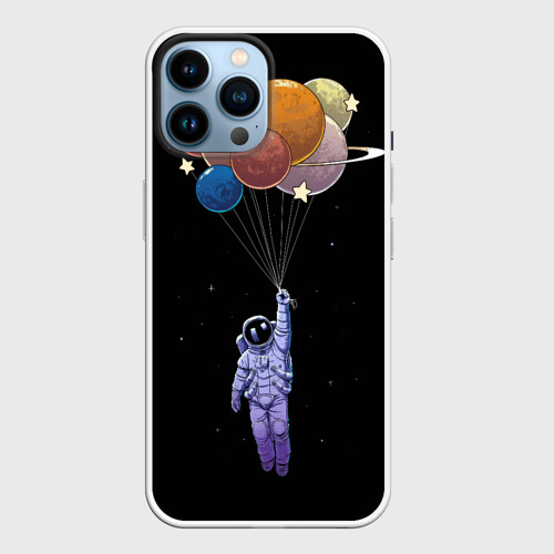 Чехол для iPhone 14 Pro Max с принтом Космонавт с воздушными шарами, вид спереди №1