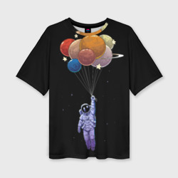 Женская футболка oversize 3D Космонавт с воздушными шарами