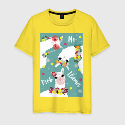 Мужская футболка хлопок Три ламы альпаки и цветы: no prob llama