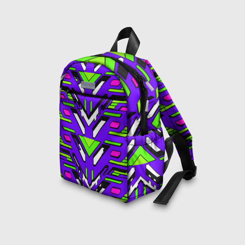 Детский рюкзак 3D с принтом Техно броня фиолетово-зелёная, вид сбоку #3