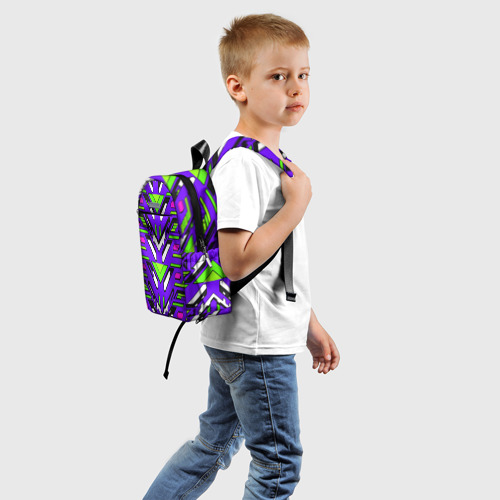 Детский рюкзак 3D с принтом Техно броня фиолетово-зелёная, вид сзади #1