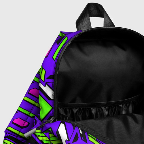 Детский рюкзак 3D с принтом Техно броня фиолетово-зелёная, фото #4