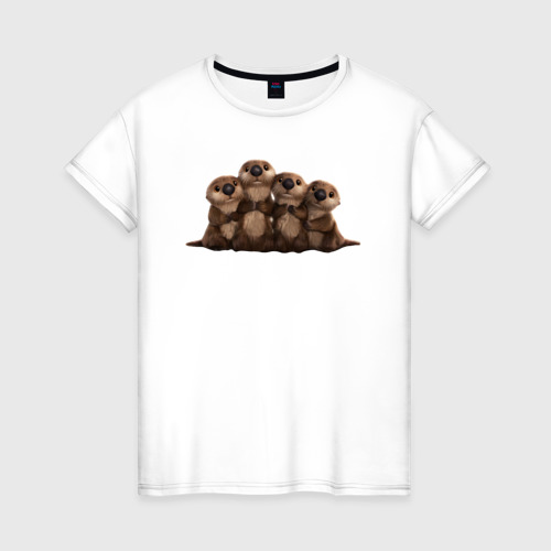 Женская футболка из хлопка с принтом Мультяшные бобры, вид спереди №1