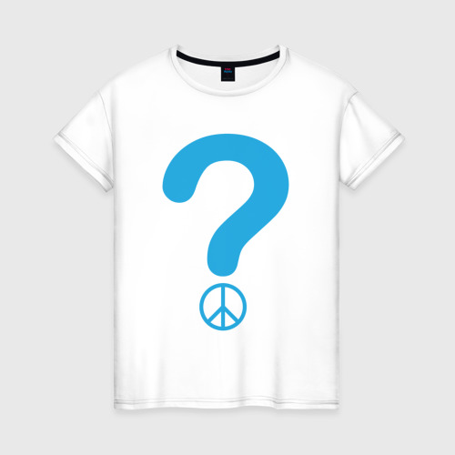 Женская футболка из хлопка с принтом Мир вопрос, вид спереди №1