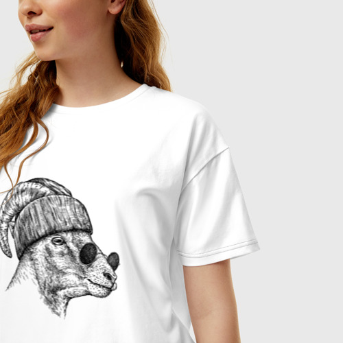 Женская футболка хлопок Oversize Барашек в шапке и очках, цвет белый - фото 3