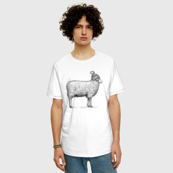 Мужская футболка хлопок Oversize Овца в шапке с помпоном - фото 2