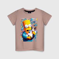 Детская футболка хлопок Bart Simpson with a kitten - ai art