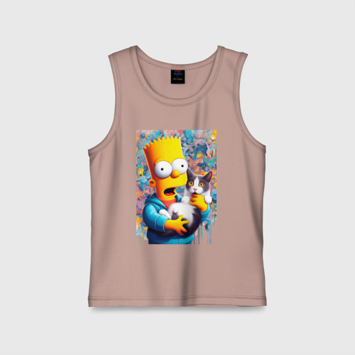 Детская майка хлопок Bart Simpson with a kitten - ai art, цвет пыльно-розовый