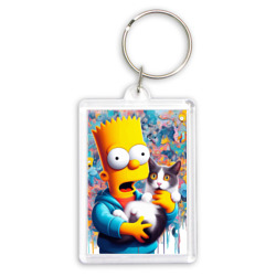 Брелок прямоугольный 35*50 Bart Simpson with a kitten - ai art