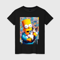 Bart Simpson with a kitten - ai art – Женская футболка хлопок с принтом купить со скидкой в -20%